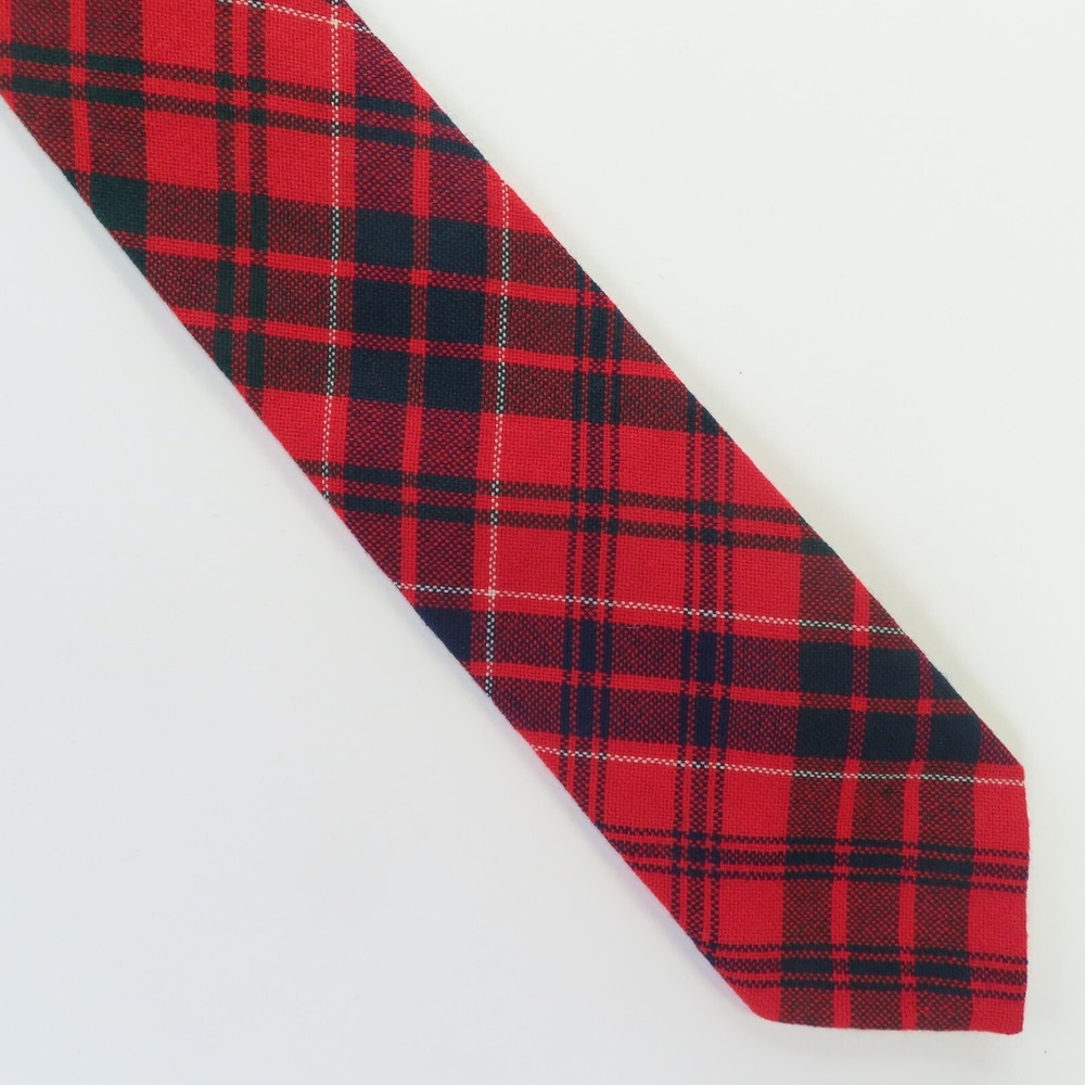 Madewaska Weavers Tie Mens Wool Red Blue Plaid 3" 58" Canada Thin
